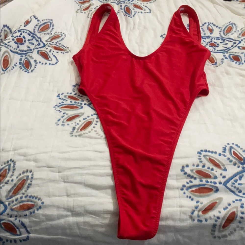 NWOT Red Baywatch One-Piece Thong Swimsuit